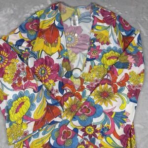 Trina Turk Elaire L/S V Neck Mesh Maxi Dress Cover Up Womens L Retro Boho NWT